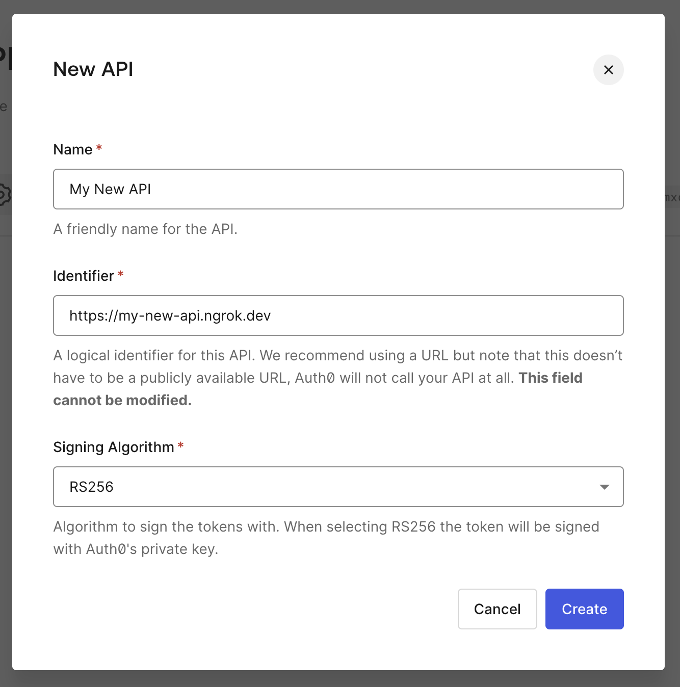 Auth0 Create API